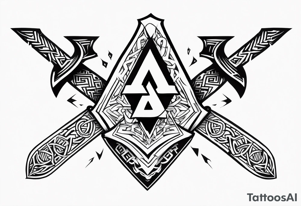 Valhalla sword 
shield axe Valknut tattoo idea