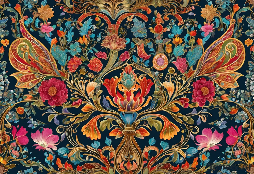 intricate and artistic arrangement of flowers and ornamental patterns that come together to form the shape of human lungs. The design should have a balance of delicacy and detail, with vibrant floral elements seamlessly intertwining to mimic the structure of the lungs, including the bronchi branching into floral motifs. Incorporate subtle shading and depth to give the tattoo a dynamic and organic feel, while maintaining elegance and symmetry tattoo idea