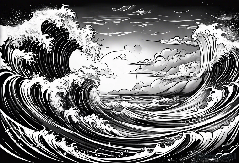 stormy sea, I am lonely and irresistible as a sea element tattoo idea
