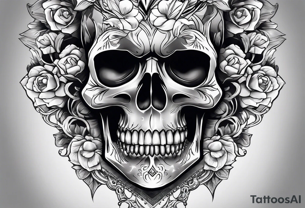 Skull with diamond teeth on the knee tattoo idea