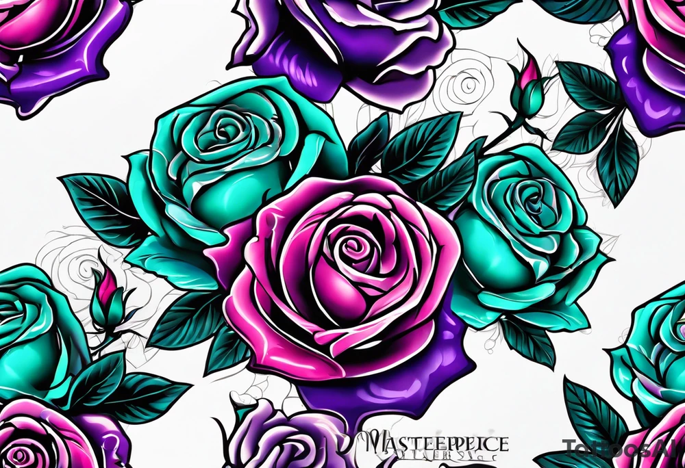 05/22/50 Dad 06/07/14, roses, teal, pink, purple tattoo idea