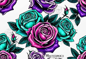 05/22/50 Dad 06/07/14, roses, teal, pink, purple tattoo idea