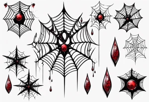 Jewel shaped tangled spiderweb with dragon horns and blood drops tattoo idea