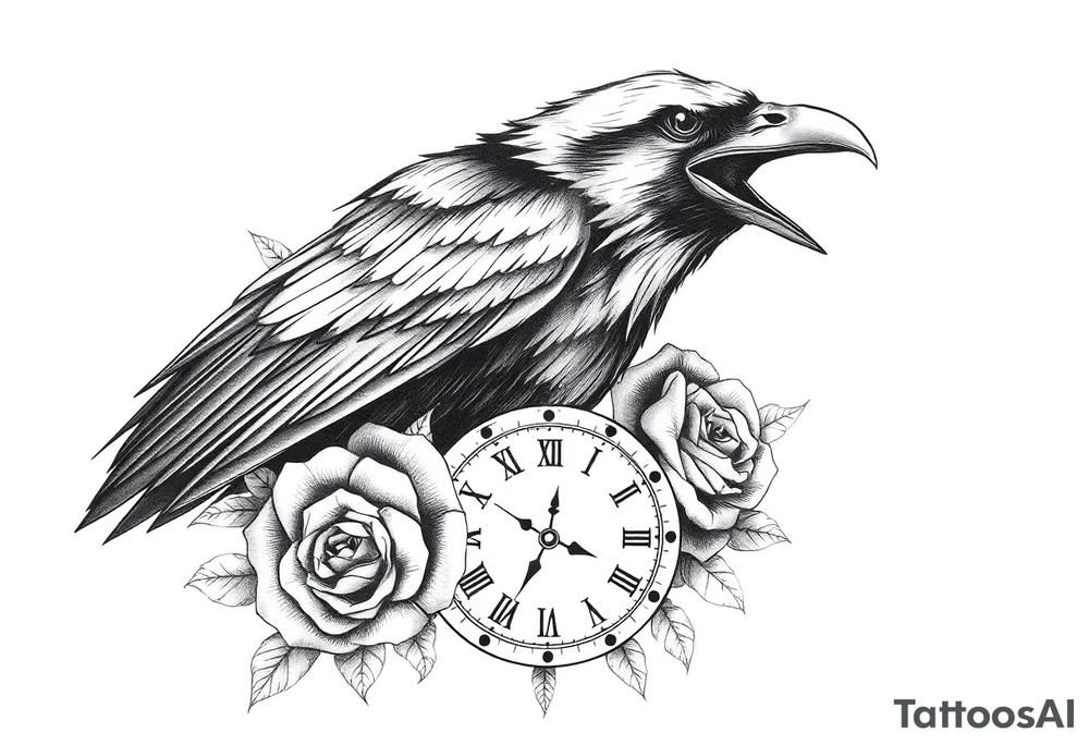 raven,roses,clock. tattoo idea