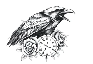 raven,roses,clock. tattoo idea