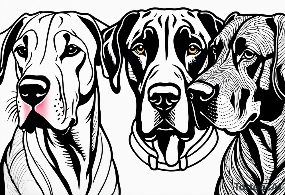 4 Great Dane heads together tattoo idea