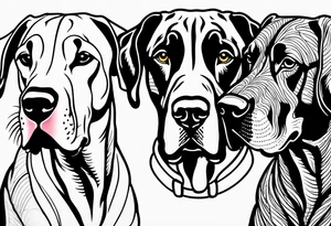 4 Great Dane heads together tattoo idea