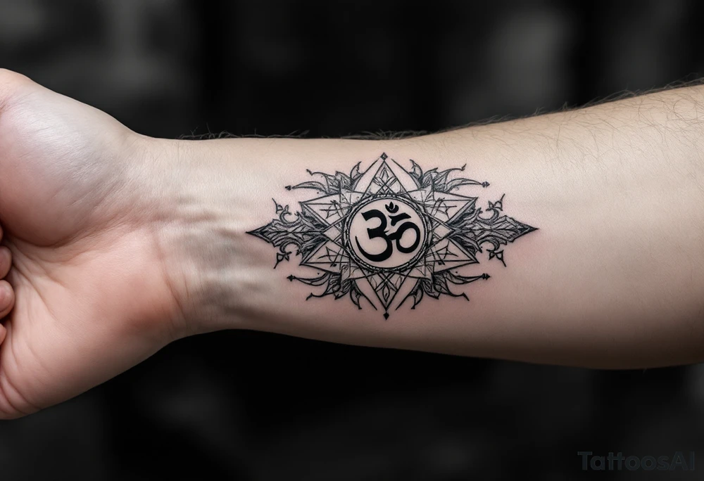 sacred geometric pattern 
 with Om in the middle tattoo idea