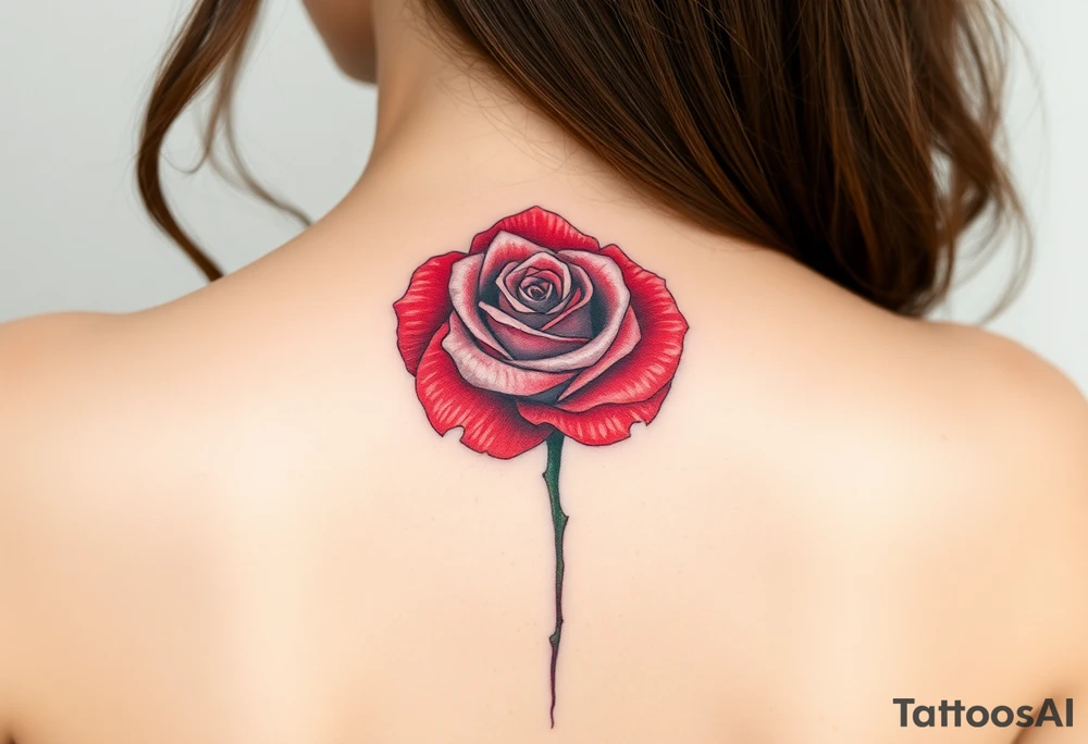 a rose with 3 colors, ruby red as the base, aquamarine as the next layer and pink as the middle tattoo idea