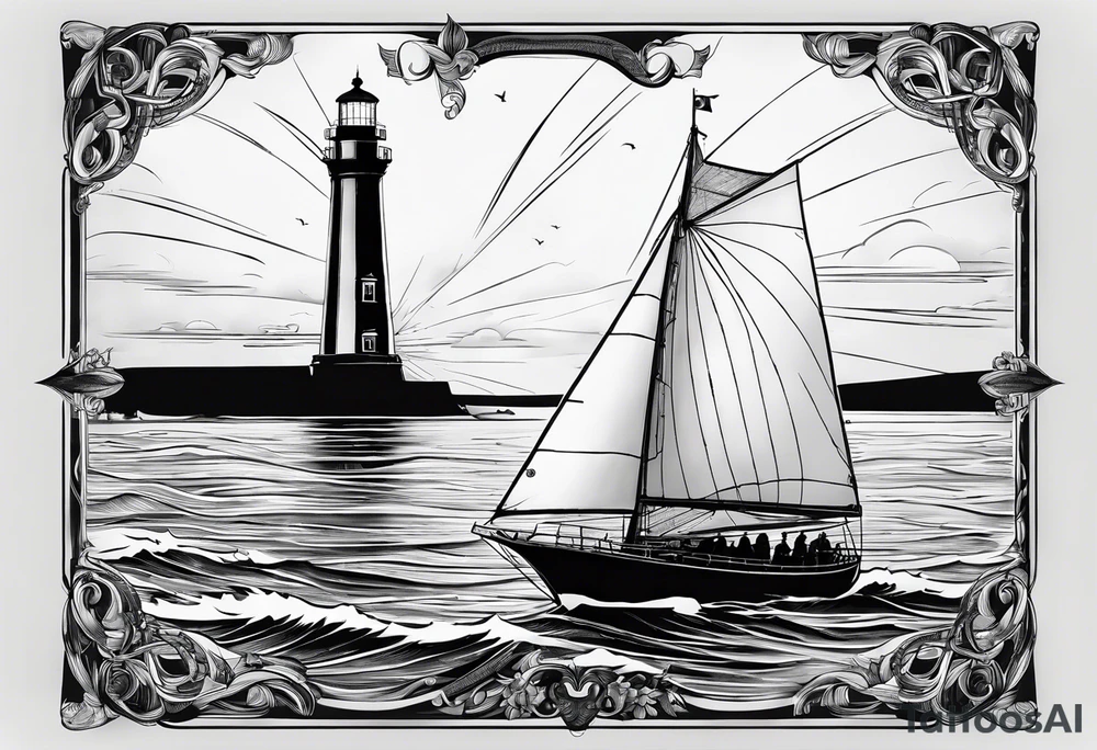 voilier vue de face. phare maritime dans le voilier servant de mat pour les voiles. tattoo idea