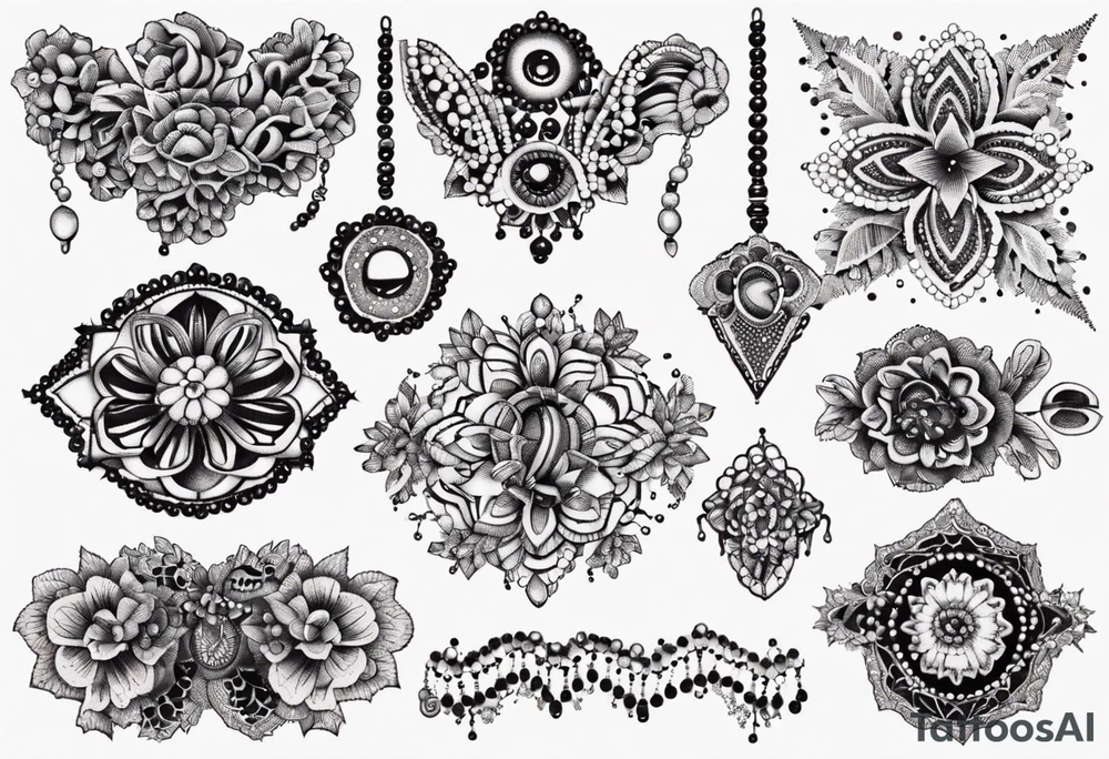 Beads and lace tattoo idea