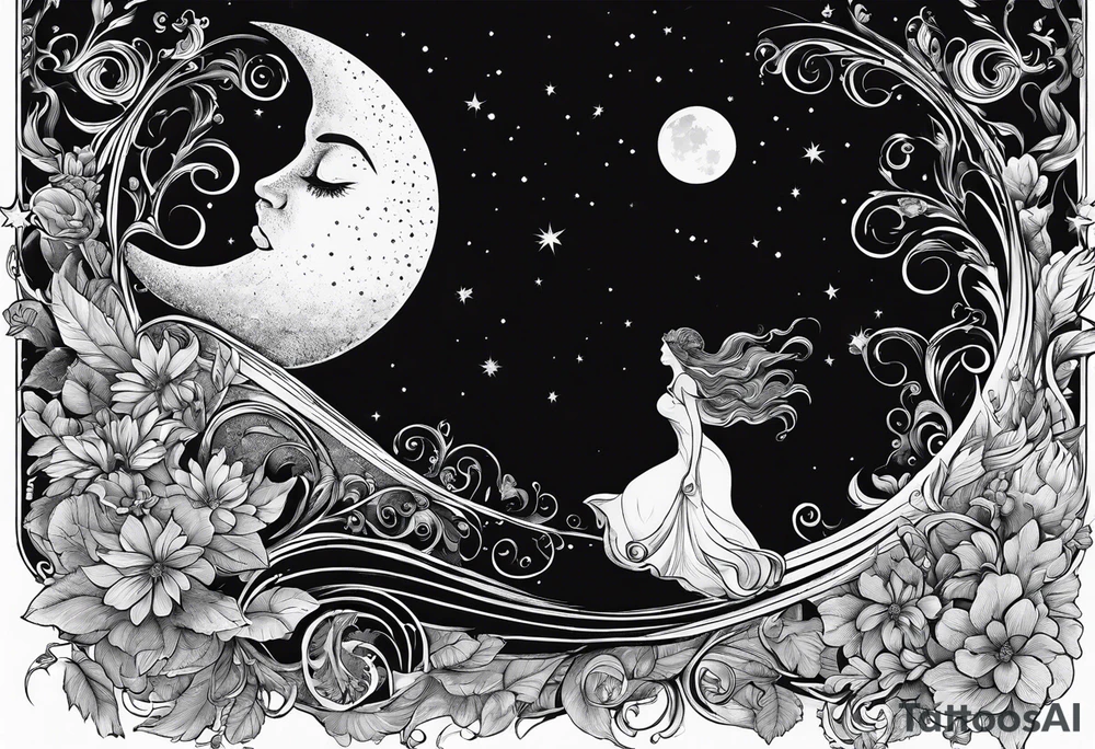 man asking the moon for a fairy to appear tattoo idea