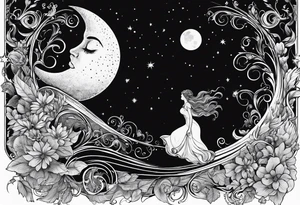man asking the moon for a fairy to appear tattoo idea