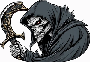 A werewolf face that is the grim reaper holding a scythe tattoo idea