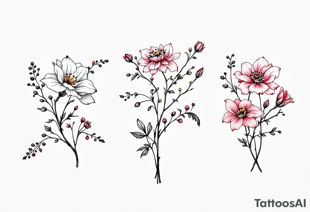 March, July, January birth month flowers. Riley, Grace, Rhegan tattoo idea