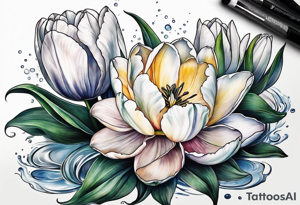 Tulips and water lilies tattoo idea