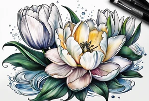 Tulips and water lilies tattoo idea