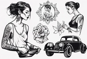 Girl fixing a car tattoo idea