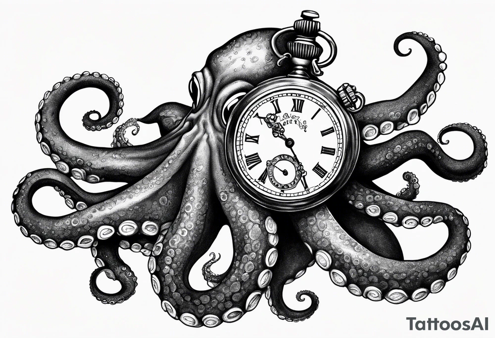 Octopus holding an old pocket watch tattoo idea