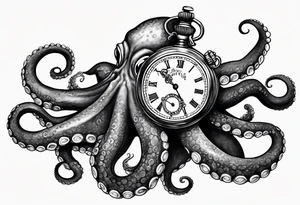 Octopus holding an old pocket watch tattoo idea