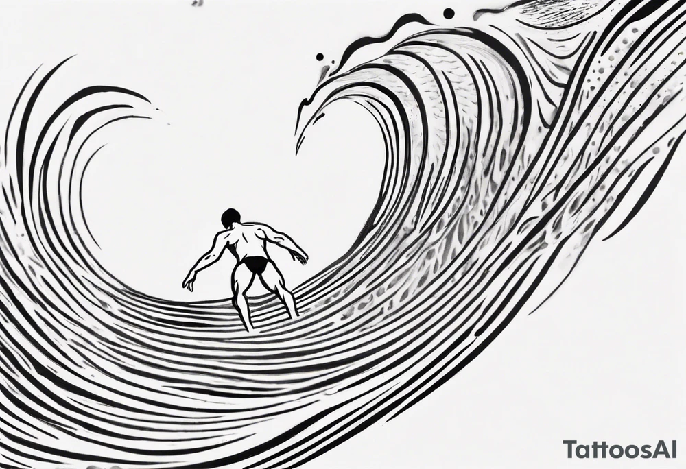 three lines mimicking water. A man swimming in the water. The man is made from simple lines only tattoo idea