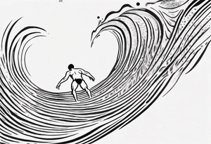 three lines mimicking water. A man swimming in the water. The man is made from simple lines only tattoo idea
