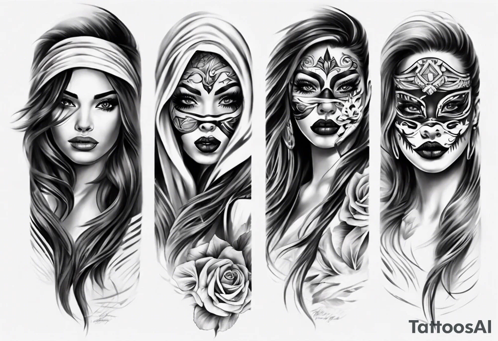 realistic chicano arm sleeve
masks women faces tattoo idea