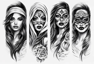 realistic chicano arm sleeve
masks women faces tattoo idea