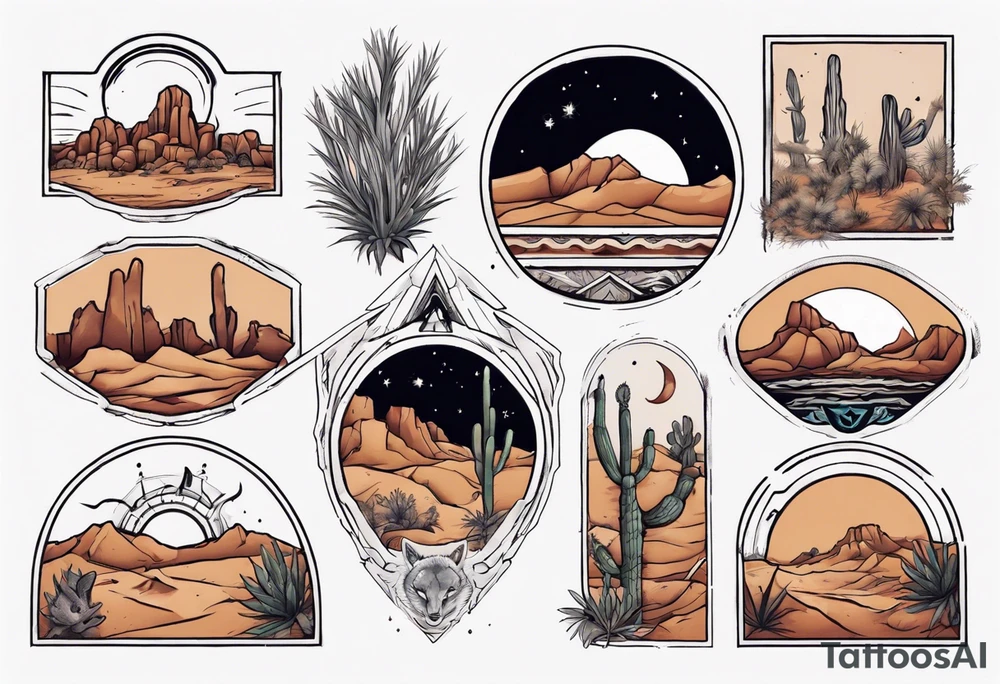 rectangle tattoo within a half-circle configuration with desert fauna tattoo idea