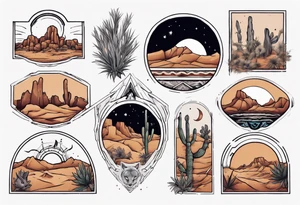 rectangle tattoo within a half-circle configuration with desert fauna tattoo idea