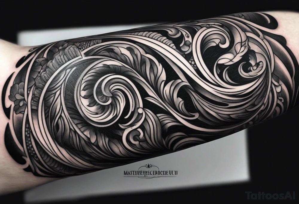 Forearm sleeve and glove with swirls up to the elbow tattoo idea