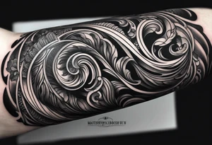 Forearm sleeve and glove with swirls up to the elbow tattoo idea