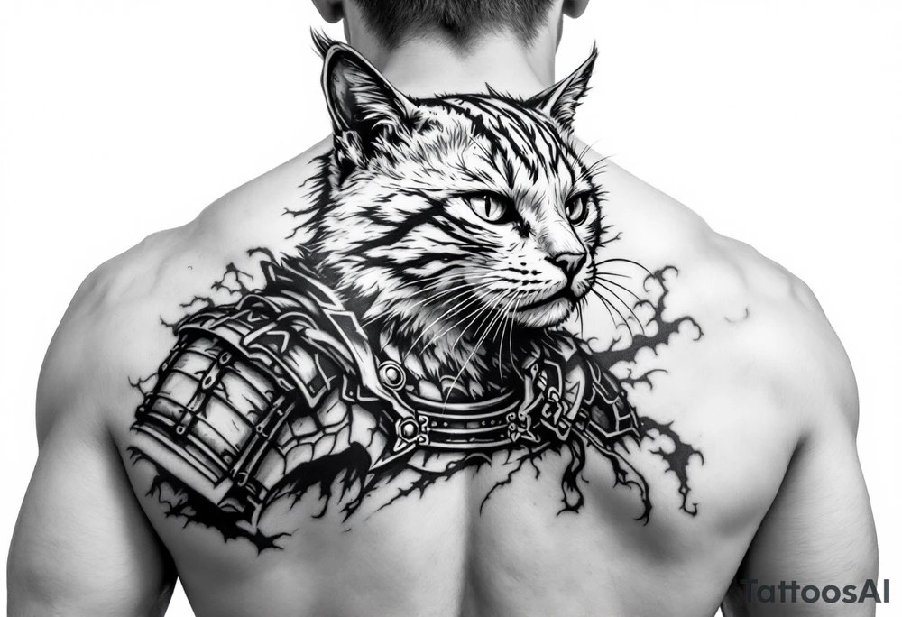 Cat wearing samurai armor tattoo idea