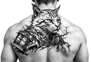 Cat wearing samurai armor tattoo idea