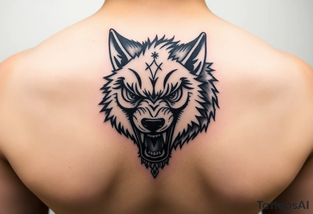 wolf head snarling tattoo idea