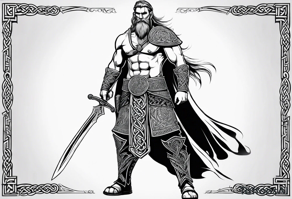 Celtic warrior facing left with sword drawn full body tattoo idea