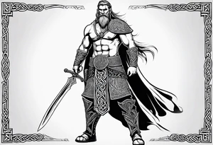 Celtic warrior facing left with sword drawn full body tattoo idea
