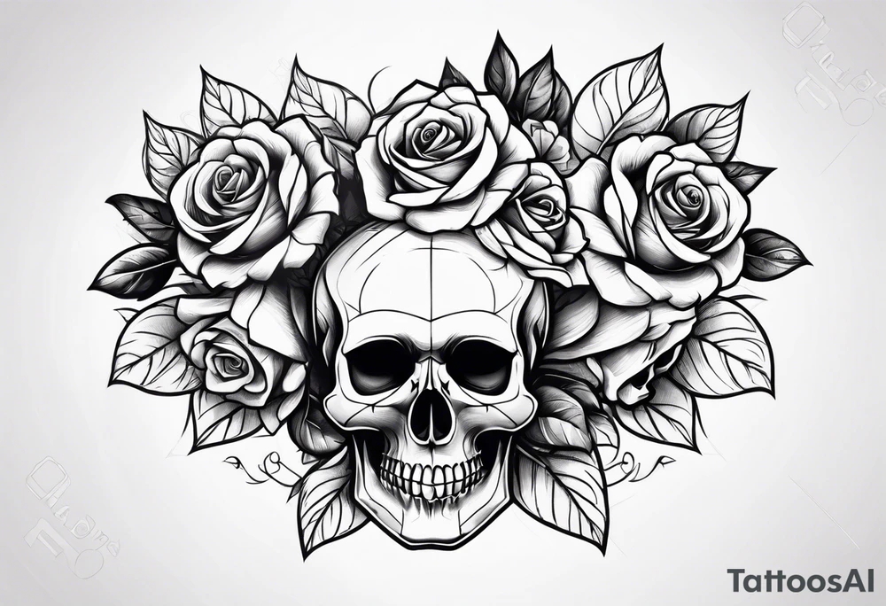 skull and roses tattoo idea