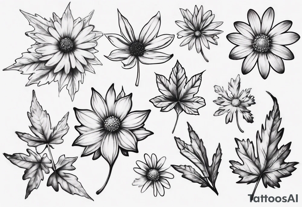 Maple leaf matching daisy tattoo idea