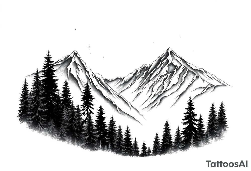 forest mountains under the northen lights tattoo idea