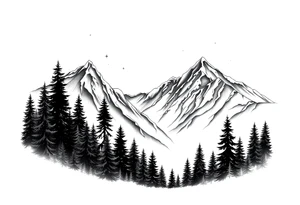forest mountains under the northen lights tattoo idea