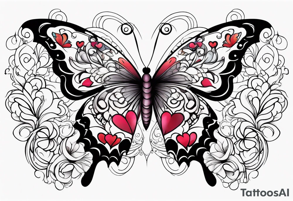 butterfly surrounded by hearts tattoo idea