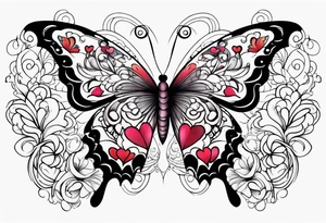 butterfly surrounded by hearts tattoo idea