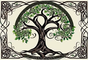 design me a Celtic family tree
tattoo with my children's names and birthdate, Mellissa 18/03/1986, Ashley 24/11/1990, Jesse 8/04/1993, Liam 8/06/1995, Eleanor 19/08/1996 tattoo idea