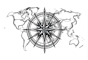 antique compass rose overlaid on weathered world map with sailing ships tattoo idea
