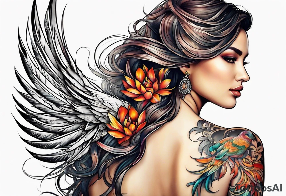 femme nu avec un tatou de phoenix tattoo idea