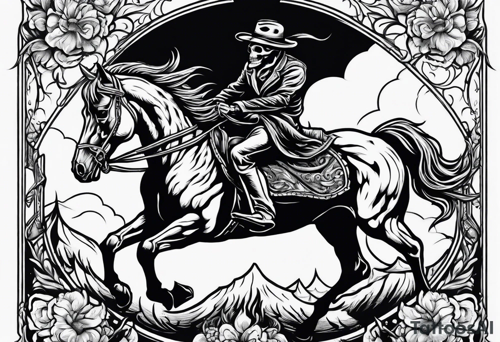Skeleton riding a horse on fire tattoo idea