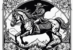 Skeleton riding a horse on fire tattoo idea