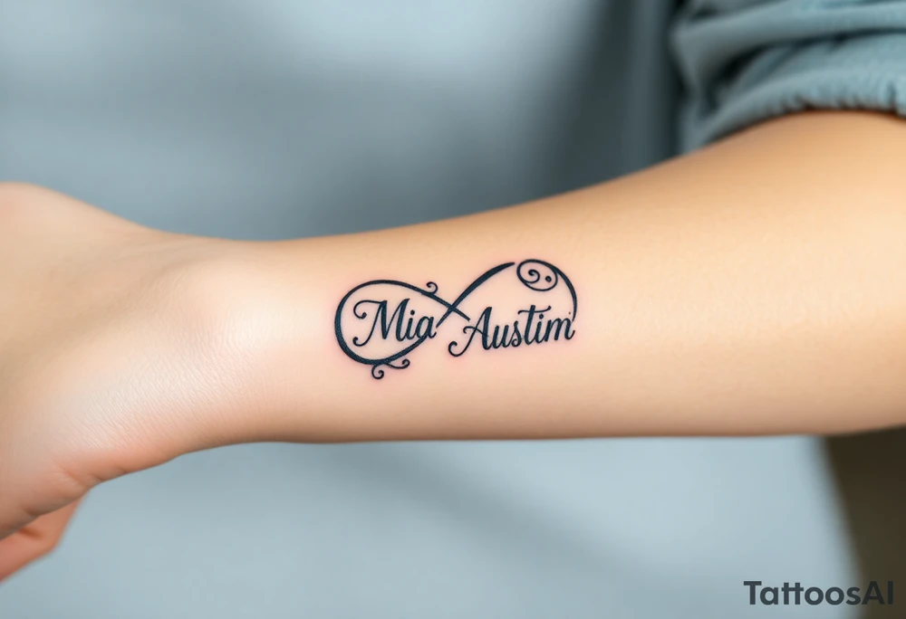 Infinity symbol with the name's Mia and Austin tattoo idea