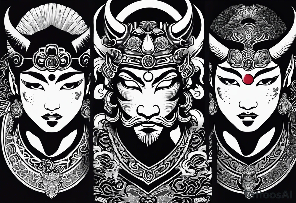 The Japanese say you have three faces. The first face, you show to the world. The second face, you show to your close friends and your family. The third face, you never show anyone. japanese demon tattoo idea tattoo idea